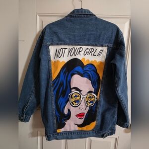 Shein Jean Jacket Denim Size S Not Your Girl Boom Boom Comic Pop Cotton/Poly